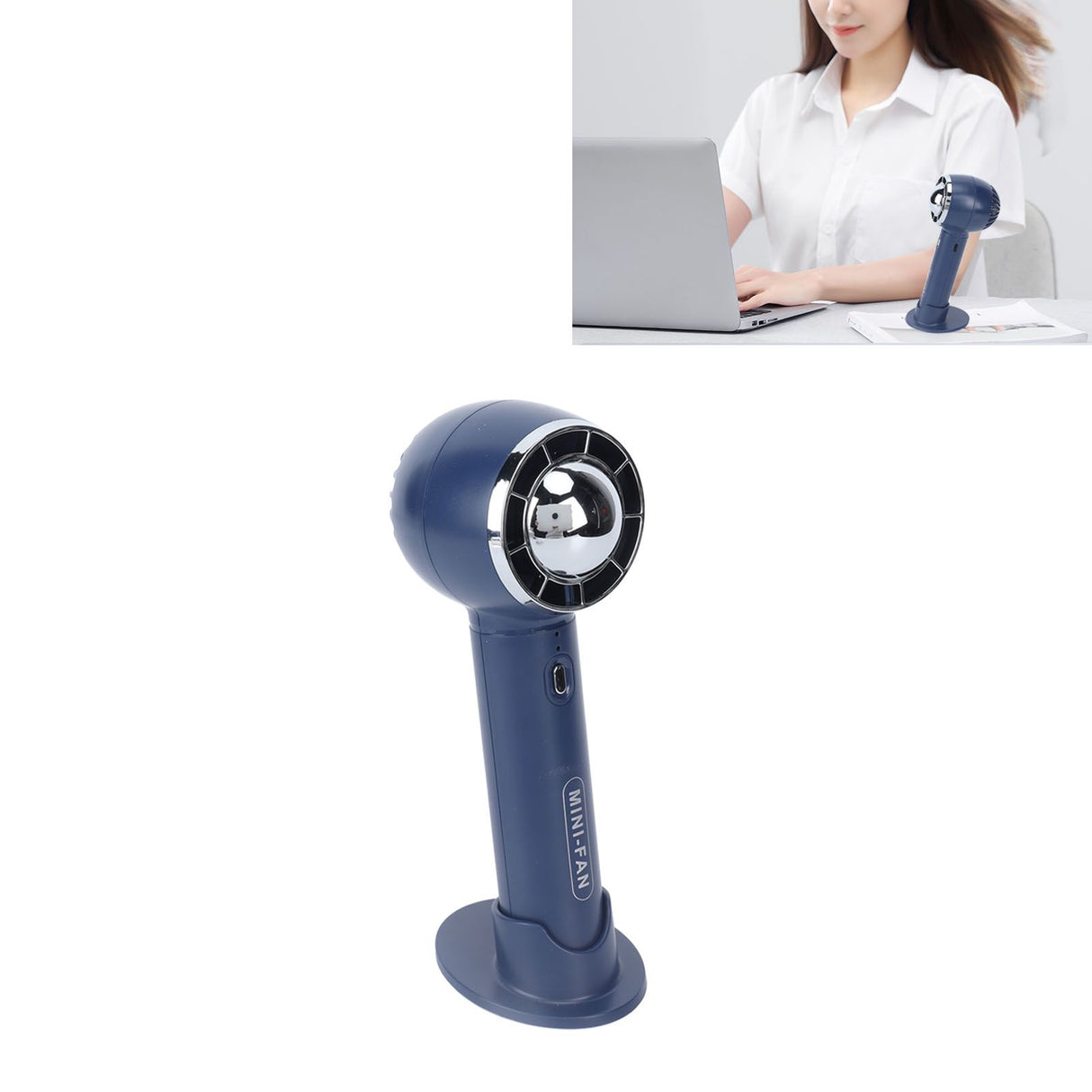 Handheld Fan 3 Speeds USB Charging Strong Wind Lightweight 1200mAh Battery Portable Fan Handheld for Office Travel Blue