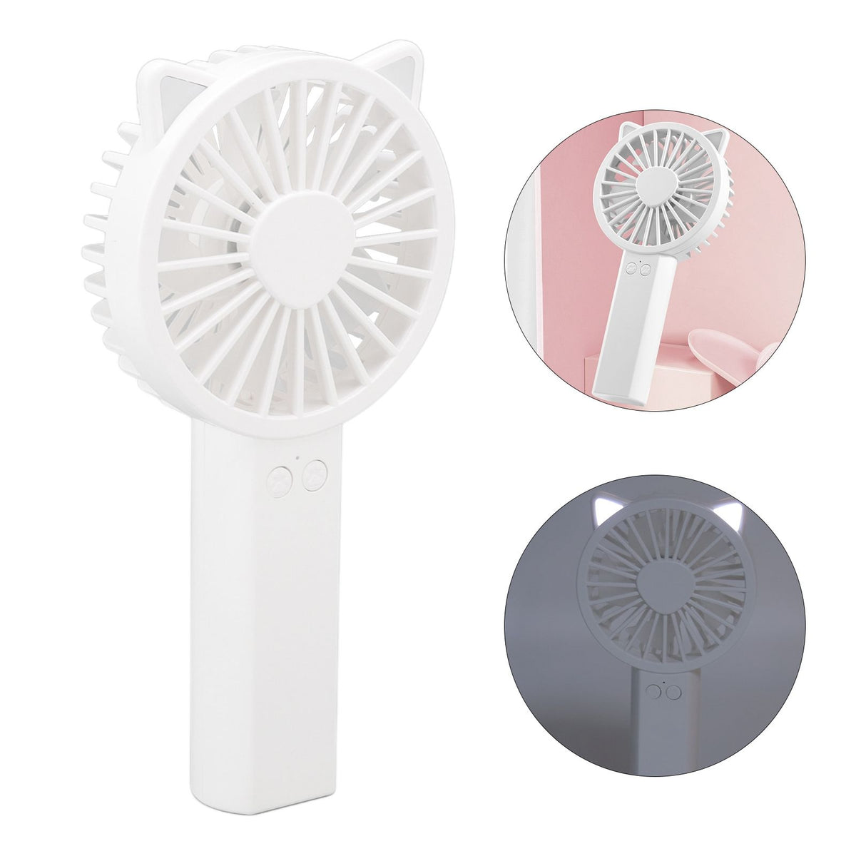 Handheld Mini Fan 3 Different Wind Speeds USB Charging Low Noise Small Fan with Light for Office Dormitory Home