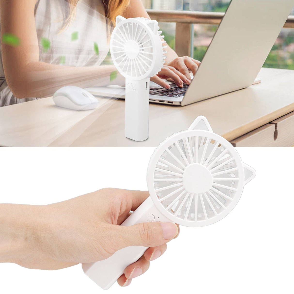 Handheld Mini Fan 3 Different Wind Speeds USB Charging Low Noise Small Fan with Light for Office Dormitory Home