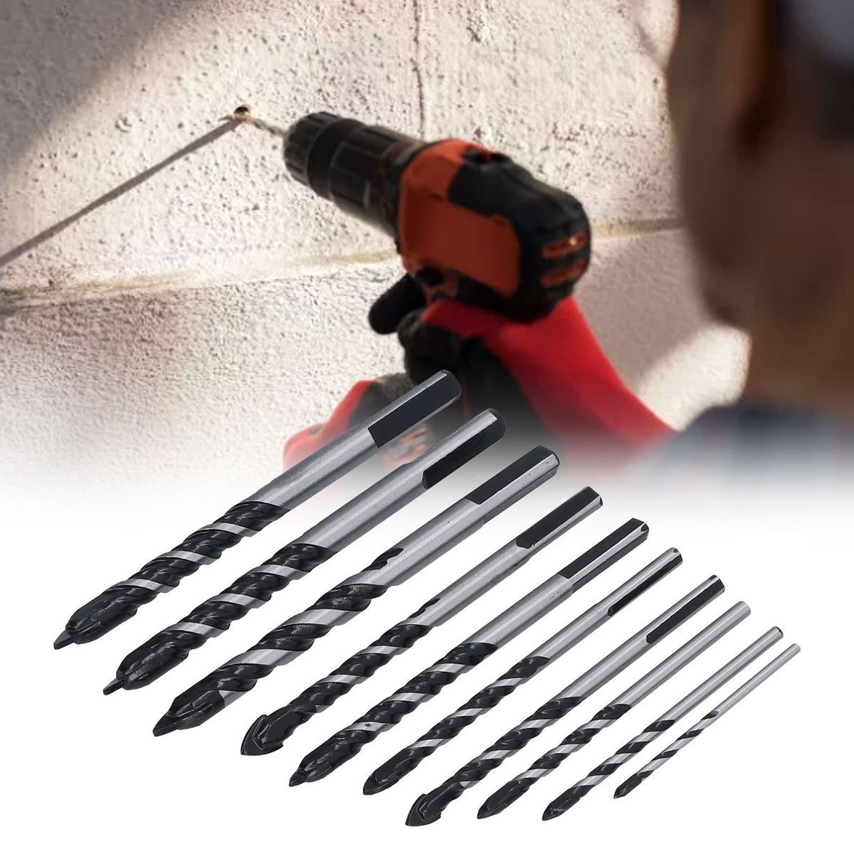 10 Pcs Masonry Drill Bits Set Industrial Strength Carbide Tips with Storage Case for Tile Brick Cement Concrete