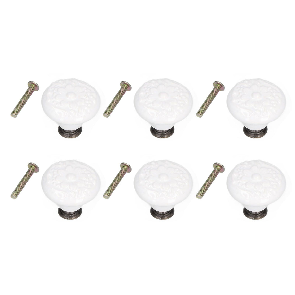 6Pcs Round Ceramic Cabinet Knobs Exquisite Single Hole Pull Handle for Drawer Cupboard DoorWhite