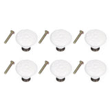 6Pcs Round Ceramic Cabinet Knobs Exquisite Single Hole Pull Handle for Drawer Cupboard DoorWhite