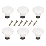 6Pcs Round Ceramic Cabinet Knobs Exquisite Single Hole Pull Handle for Drawer Cupboard DoorWhite