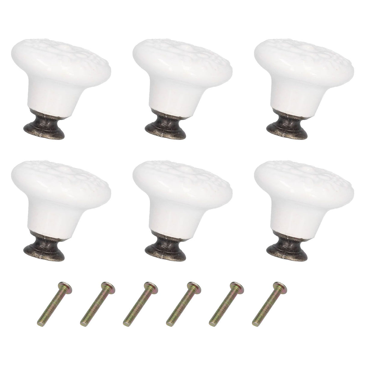 6Pcs Round Ceramic Cabinet Knobs Exquisite Single Hole Pull Handle for Drawer Cupboard DoorWhite