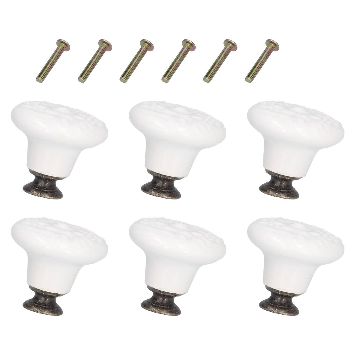 6Pcs Round Ceramic Cabinet Knobs Exquisite Single Hole Pull Handle for Drawer Cupboard DoorWhite