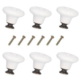 6Pcs Round Ceramic Cabinet Knobs Exquisite Single Hole Pull Handle for Drawer Cupboard DoorWhite