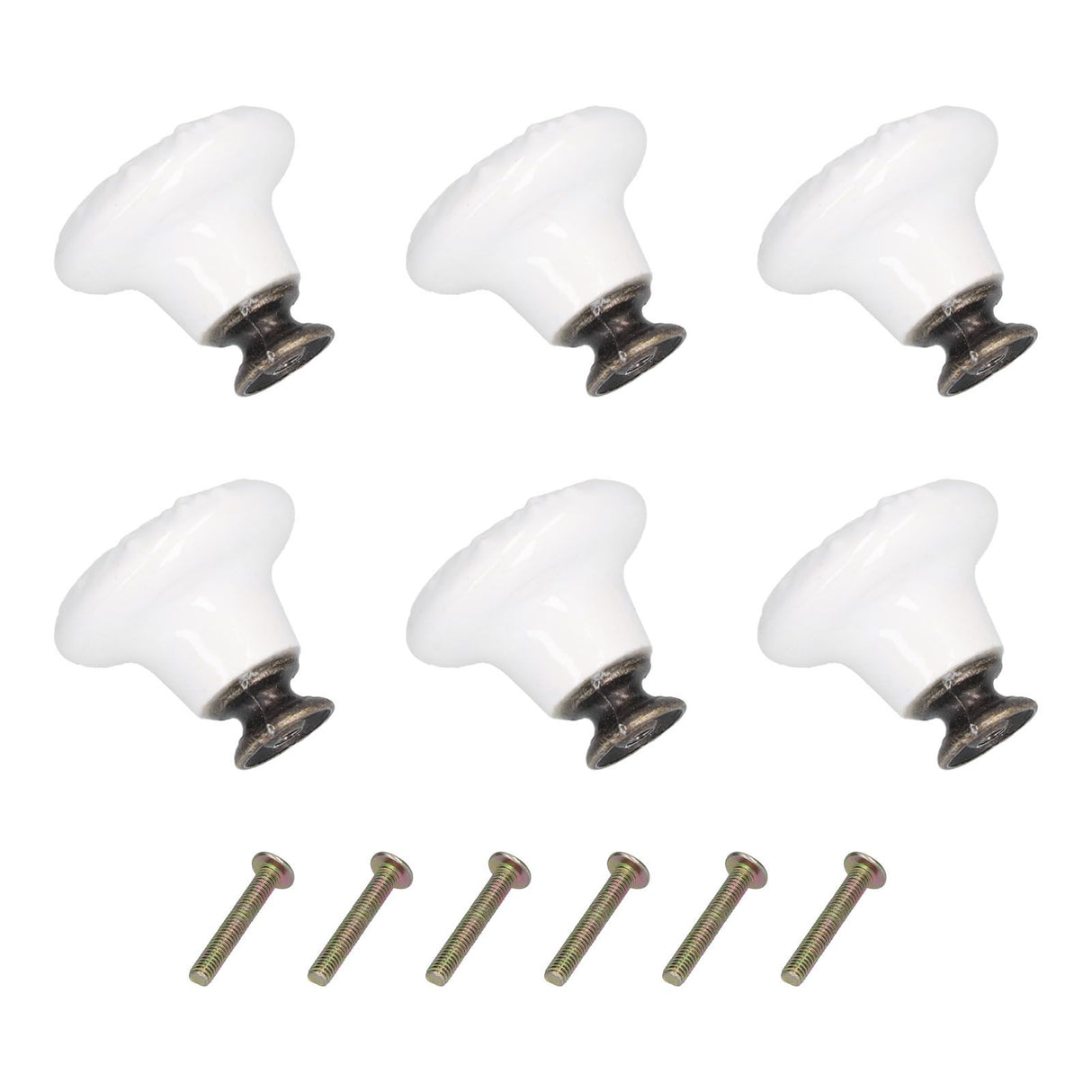 6Pcs Round Ceramic Cabinet Knobs Exquisite Single Hole Pull Handle for Drawer Cupboard DoorWhite
