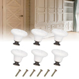 6Pcs Round Ceramic Cabinet Knobs Exquisite Single Hole Pull Handle for Drawer Cupboard DoorWhite