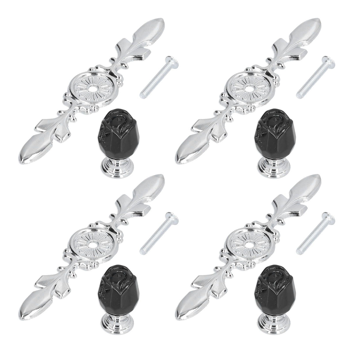 4 Pcs Crystal Handle with Plate European Style Modern Simple Pulls Handles for Drawer Dreser CabinetsBlack