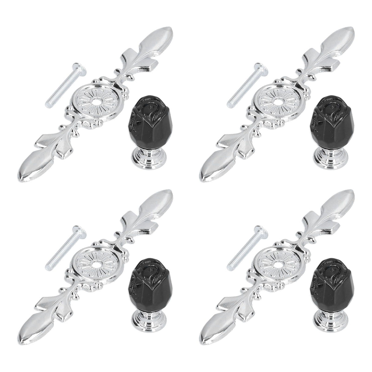 4 Pcs Crystal Handle with Plate European Style Modern Simple Pulls Handles for Drawer Dreser CabinetsBlack