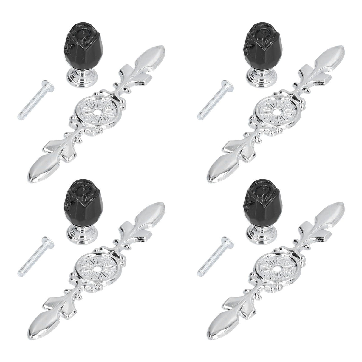 4 Pcs Crystal Handle with Plate European Style Modern Simple Pulls Handles for Drawer Dreser CabinetsBlack