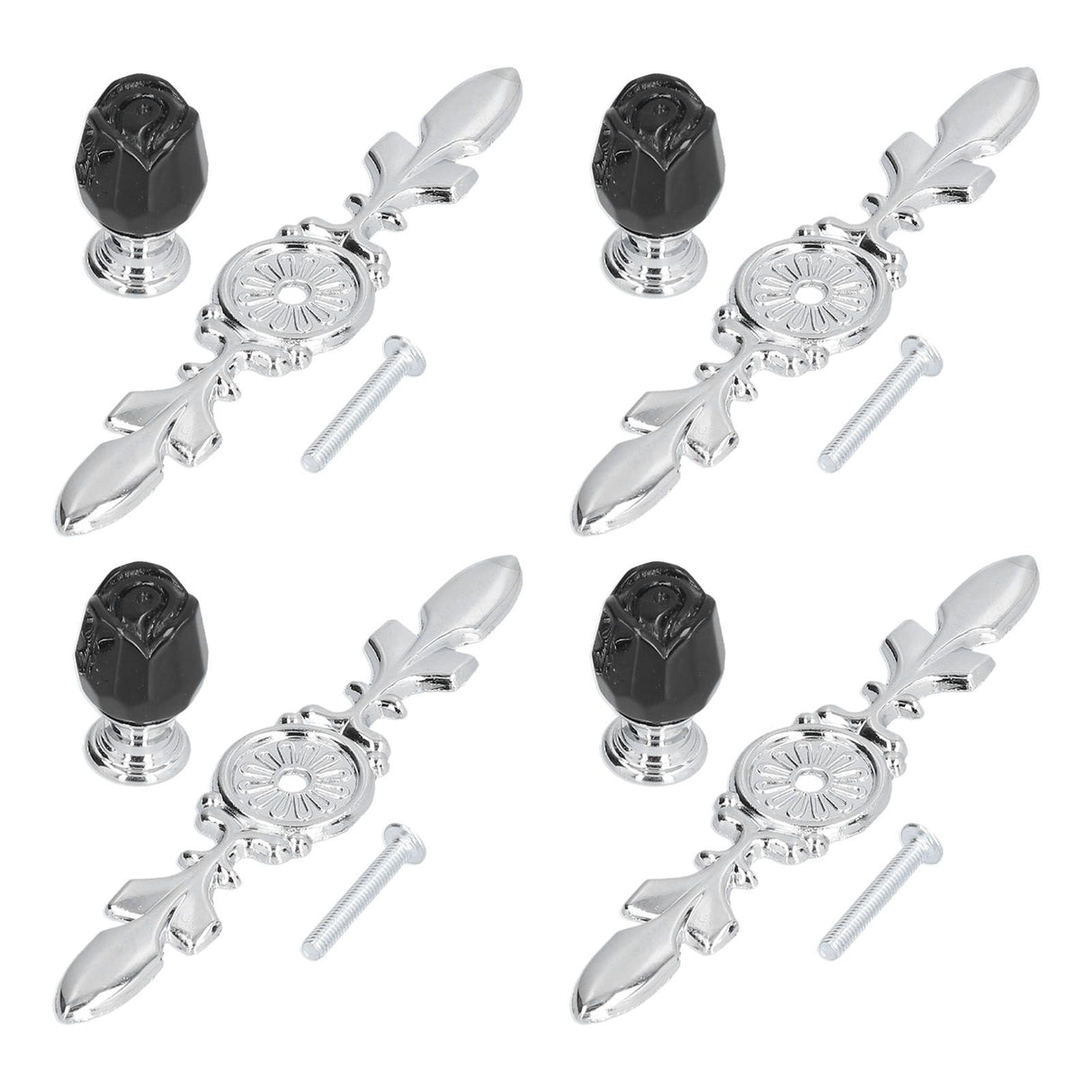 4 Pcs Crystal Handle with Plate European Style Modern Simple Pulls Handles for Drawer Dreser CabinetsBlack