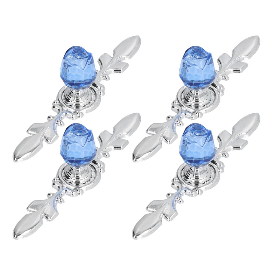 4 Pcs Crystal Handle with Plate European Style Modern Simple Pulls Handles for Drawer Dreser CabinetsBlue