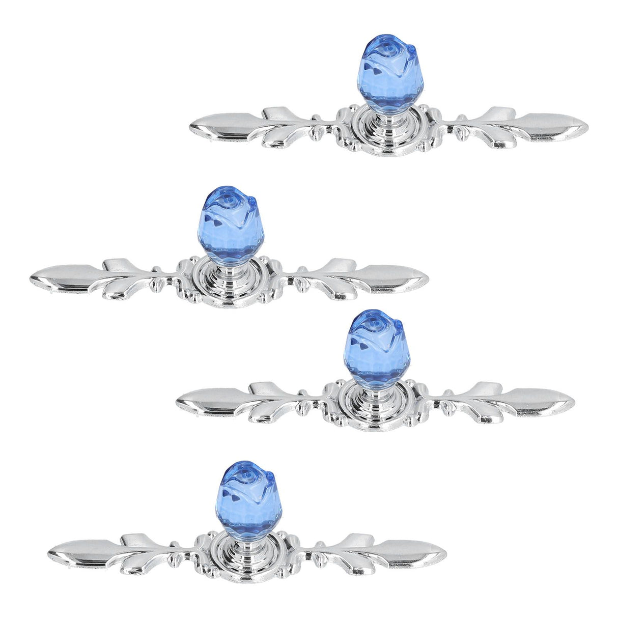 4 Pcs Crystal Handle with Plate European Style Modern Simple Pulls Handles for Drawer Dreser CabinetsBlue