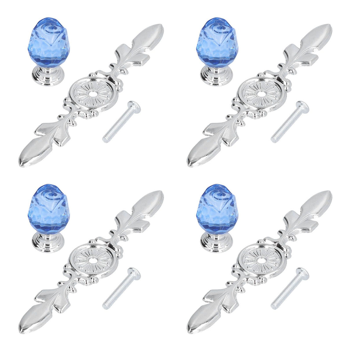4 Pcs Crystal Handle with Plate European Style Modern Simple Pulls Handles for Drawer Dreser CabinetsBlue