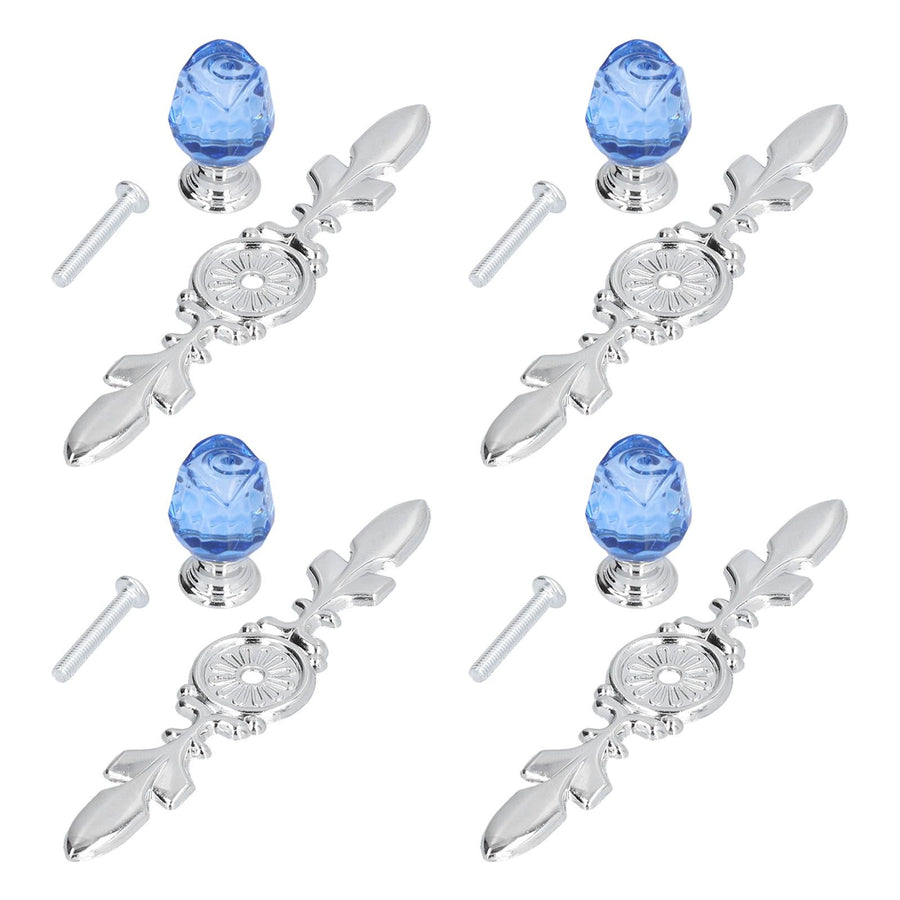4 Pcs Crystal Handle with Plate European Style Modern Simple Pulls Handles for Drawer Dreser CabinetsBlue