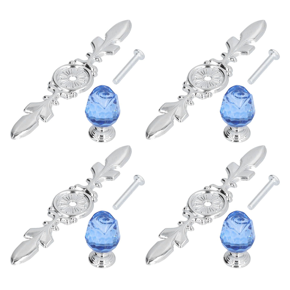 4 Pcs Crystal Handle with Plate European Style Modern Simple Pulls Handles for Drawer Dreser CabinetsBlue