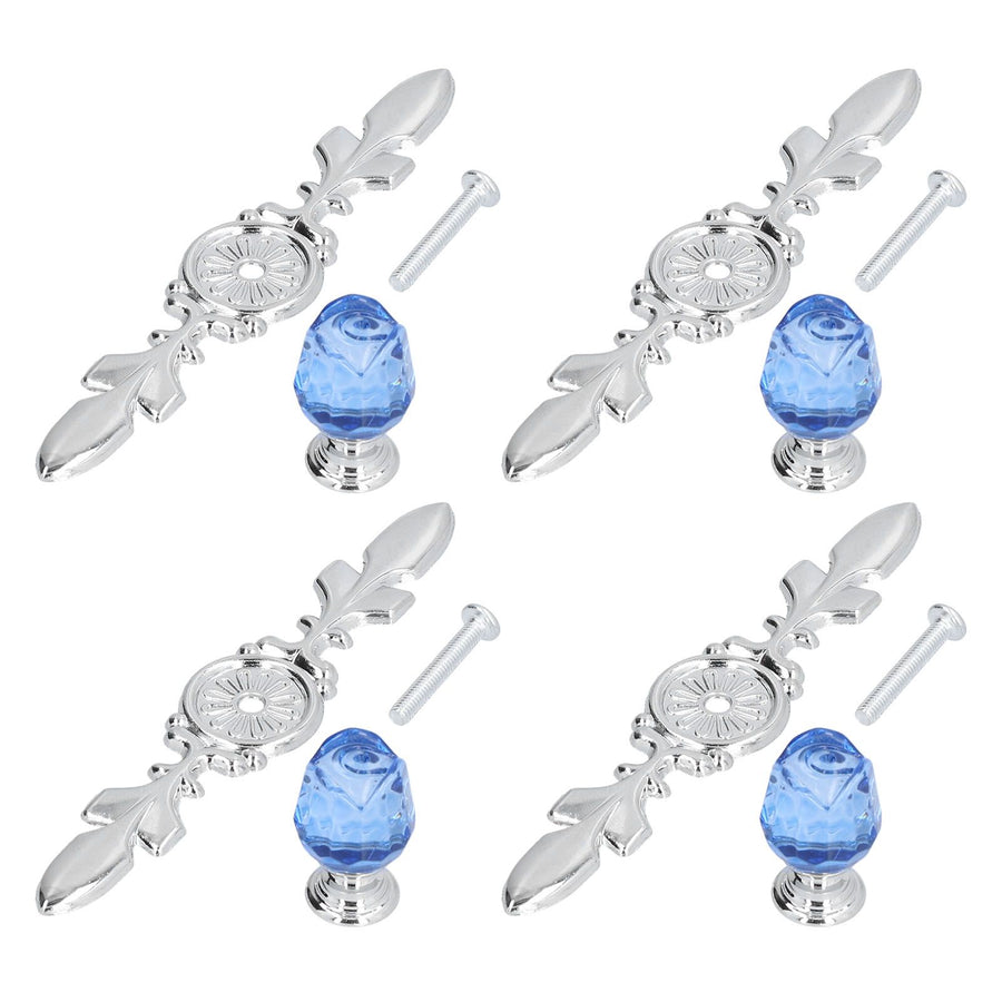 4 Pcs Crystal Handle with Plate European Style Modern Simple Pulls Handles for Drawer Dreser CabinetsBlue