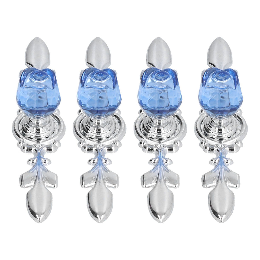 4 Pcs Crystal Handle with Plate European Style Modern Simple Pulls Handles for Drawer Dreser CabinetsBlue