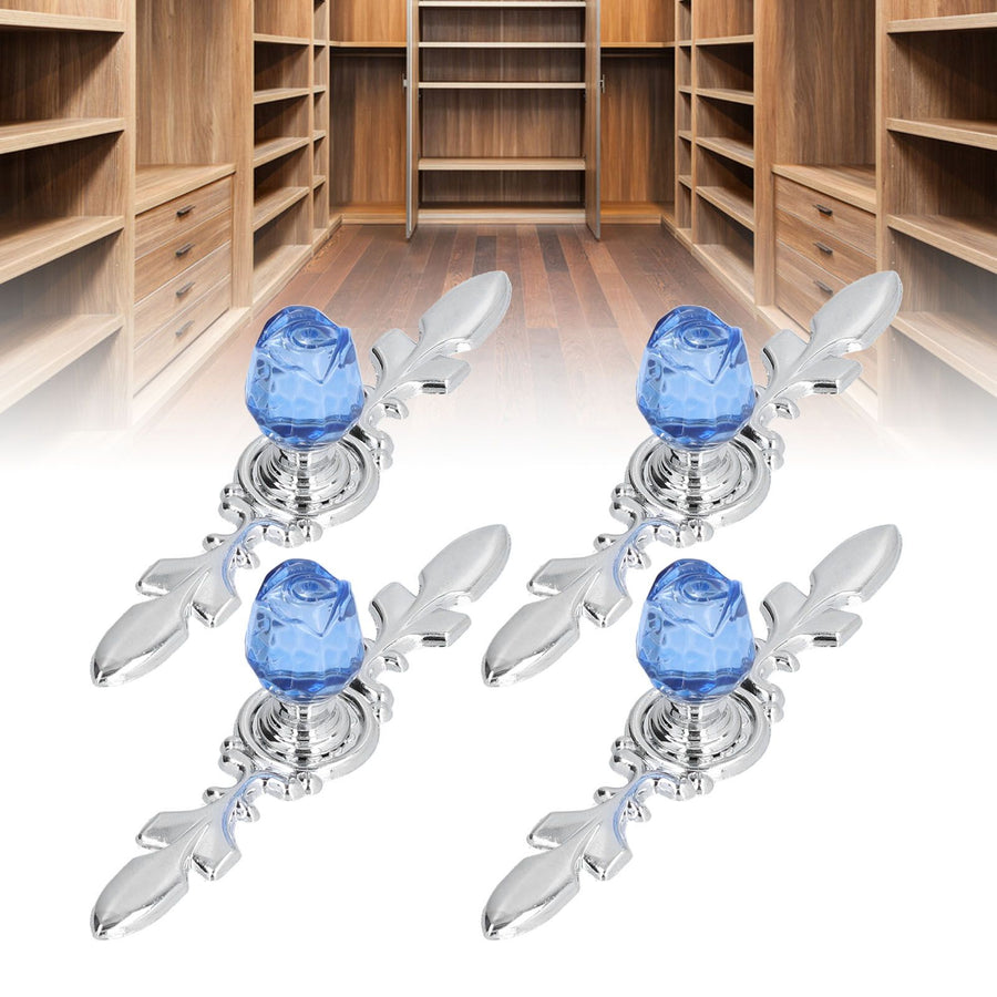 4 Pcs Crystal Handle with Plate European Style Modern Simple Pulls Handles for Drawer Dreser CabinetsBlue