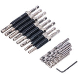 17pcs Hinge Drills Set Self Centering Door Drill Bit Kit with Hex Wrench for Woodworking - Front View