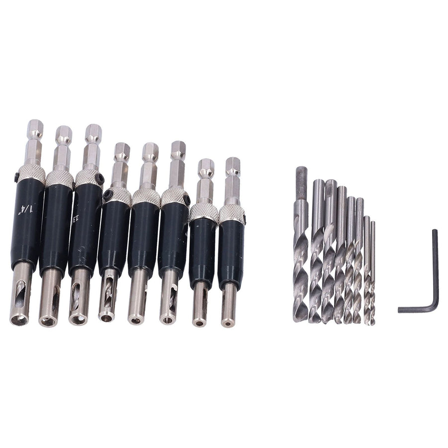 17pcs Hinge Drills Set Self Centering Door Drill Bit Kit with Hex Wrench for Woodworking