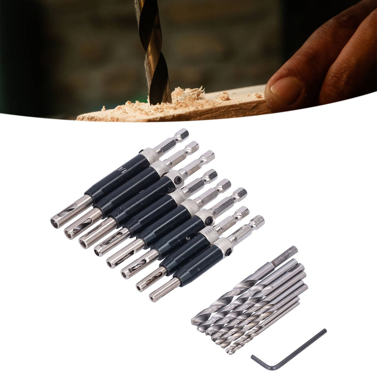 17pcs Hinge Drills Set Self Centering Door Drill Bit Kit with Hex Wrench for Woodworking