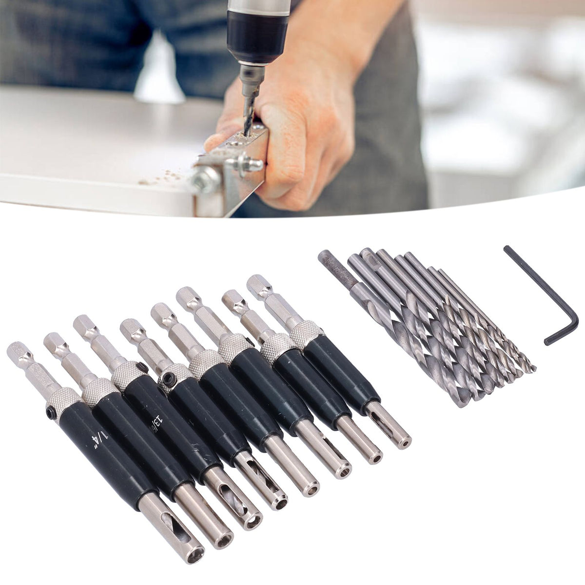 17pcs Hinge Drills Set Self Centering Door Drill Bit Kit with Hex Wrench for Woodworking