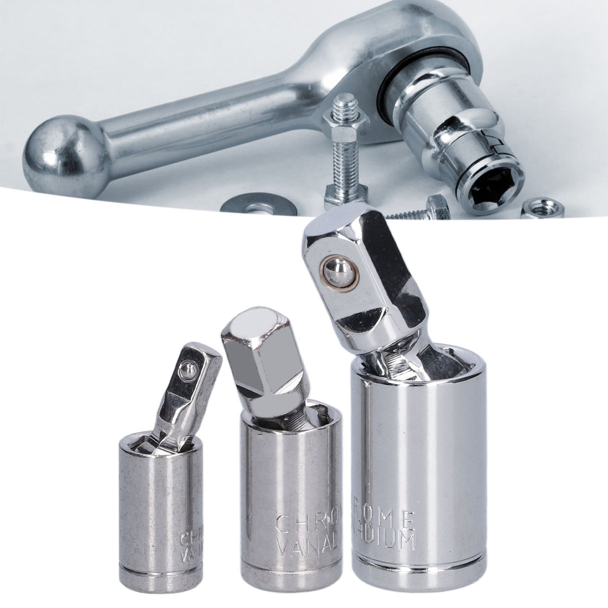 3pcs Universal Joint Socket Adapter 1/2 3/8 1/4 Chrome Vanadium Steel Conversion Tool for Ratchet Wrench
