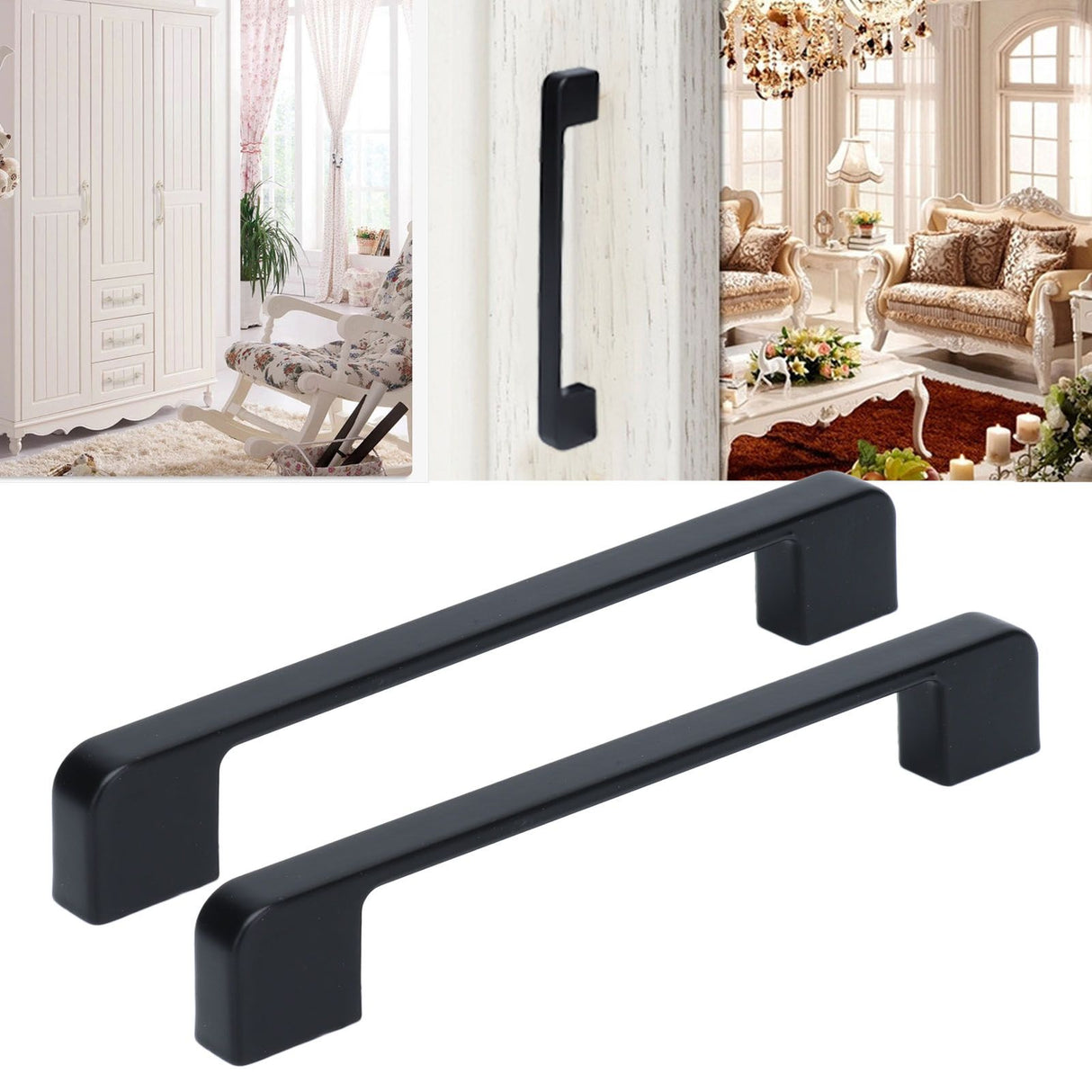 2pcs Cabinet Pulls Black Zinc Alloy Kitchen Drawer Handles with Screws for Drawer Wardrobe Cupboard Door