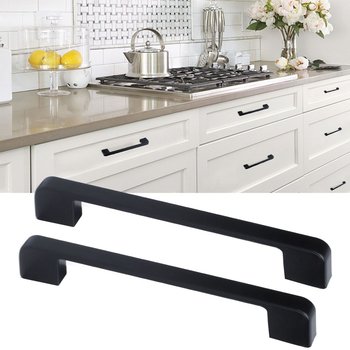 2pcs Cabinet Pulls Black Zinc Alloy Kitchen Drawer Handles with Screws for Drawer Wardrobe Cupboard Door