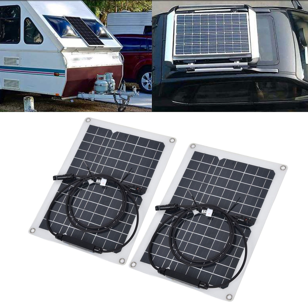 2 Pcs Solar Panels Kit 15W Portable Monocrystalline Solar Panel Charger for Outdoor Boat Caravan RV Charging