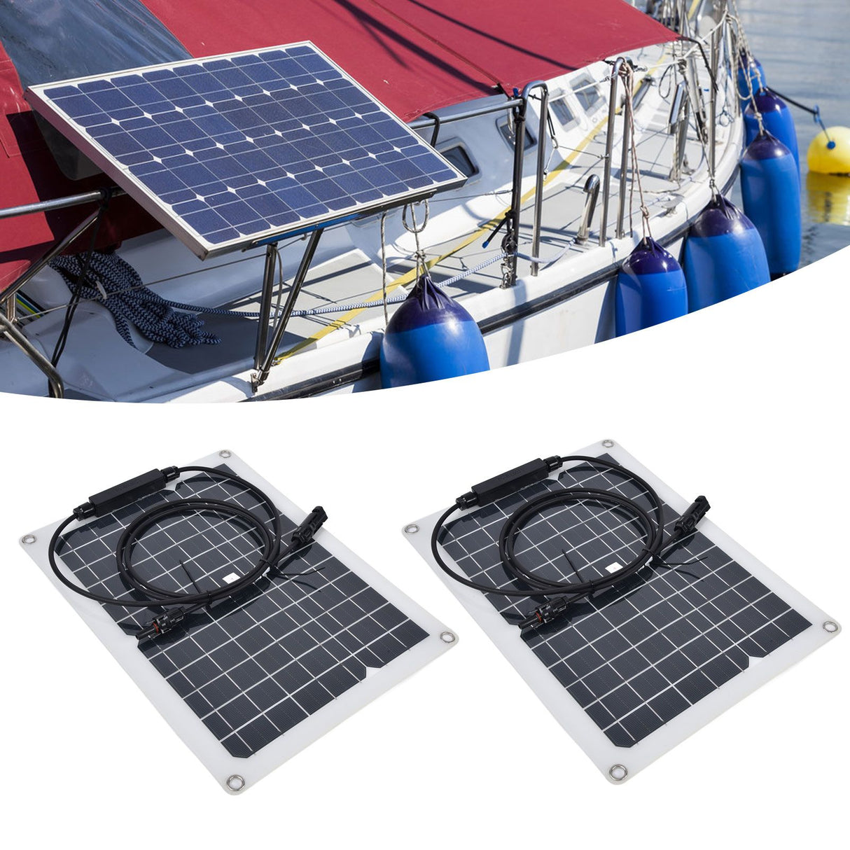 2 Pcs Solar Panels Kit 15W Portable Monocrystalline Solar Panel Charger for Outdoor Boat Caravan RV Charging
