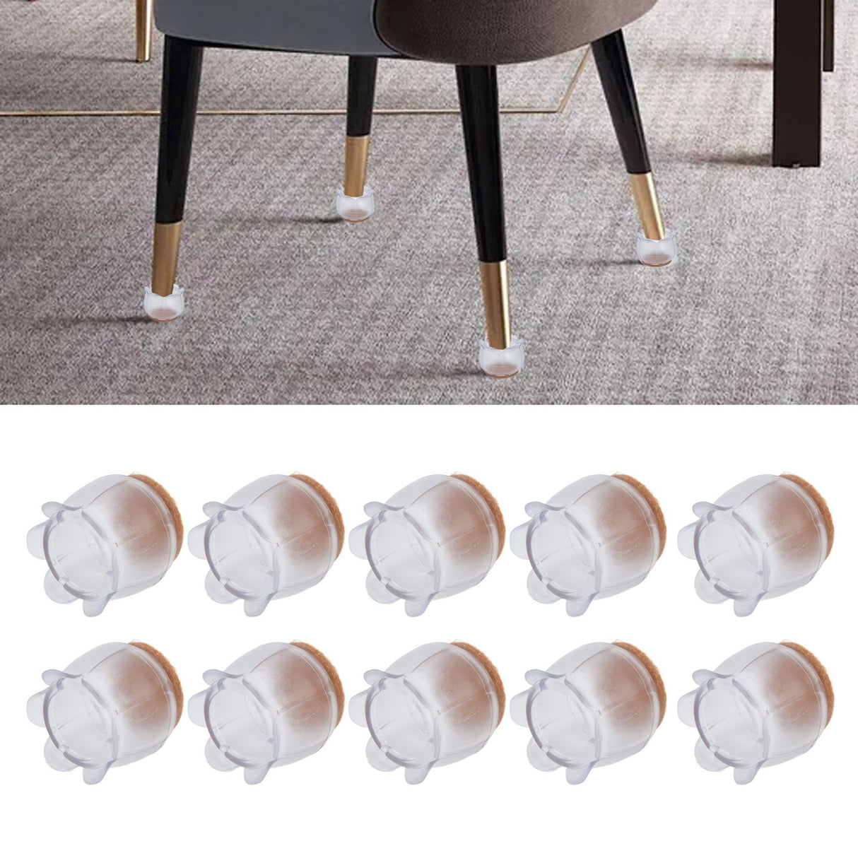 10PCS Chair Leg Floor Protector Office Table Leg Cover Anti Slip Rubber Felt Furniture Leg CoverS