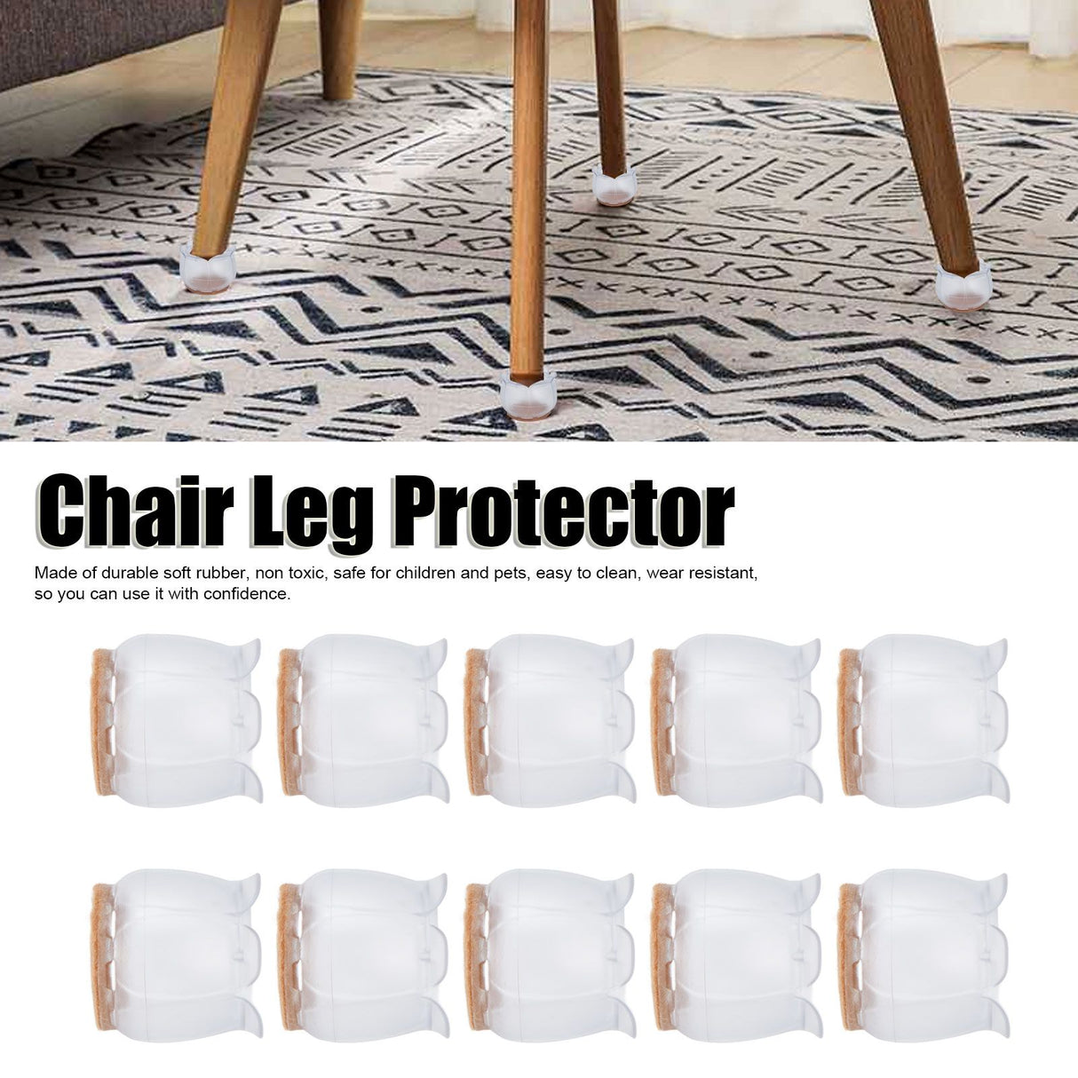 10PCS Chair Leg Floor Protector Office Table Leg Cover Anti Slip Rubber Felt Furniture Leg CoverS