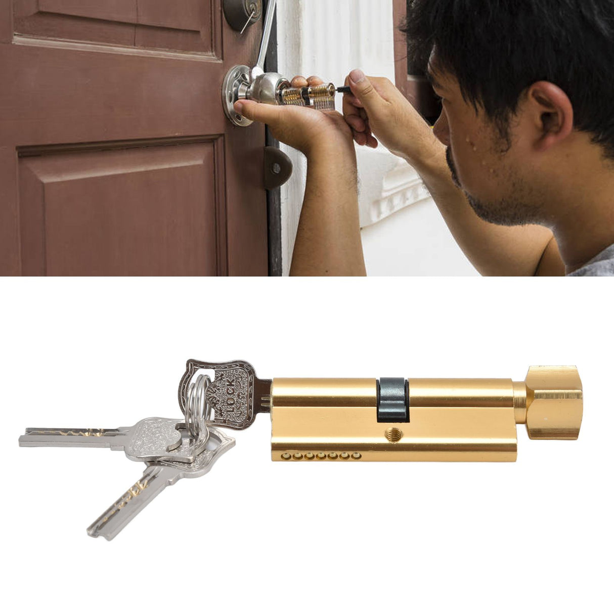Cylinder Lock Door Locker Core Home Security System Tool Aluminum with Key for Cabinet Mailbox Drawer CupboardGold
