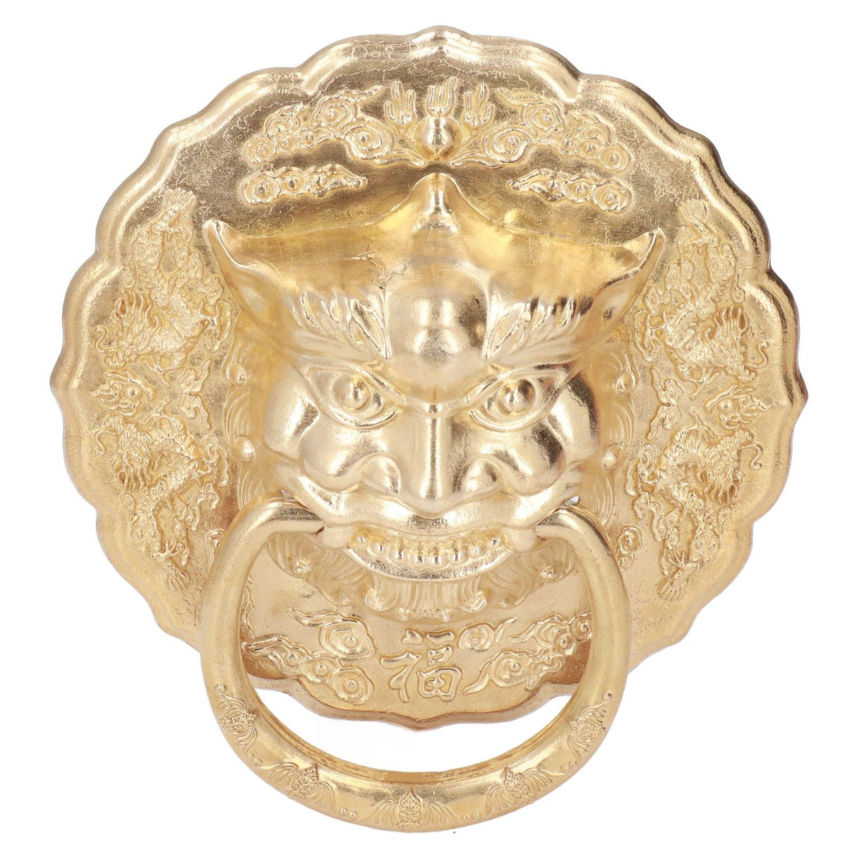Door Knocker Brass Material Bronze Collision Resistance Chinese Animal Head Pull Ring for Wooden Door Courtyard
