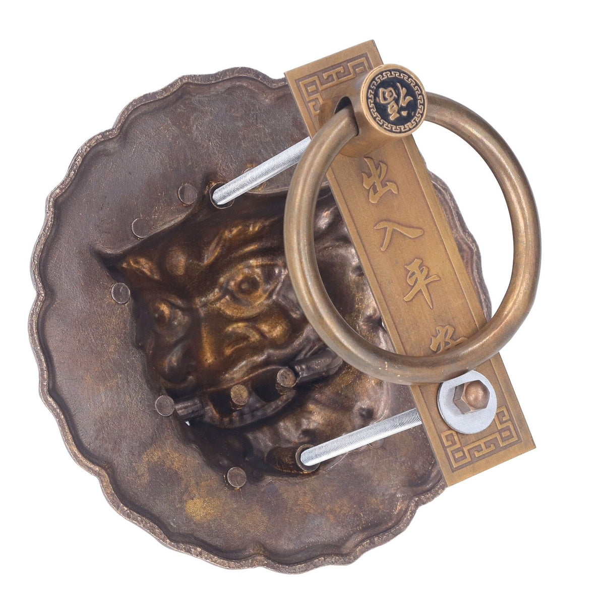 Door Knocker Brass Material 2 Sided Installation Heavy Duty Pull Bronze Chinese Antique Door Pull Ring for Double Door