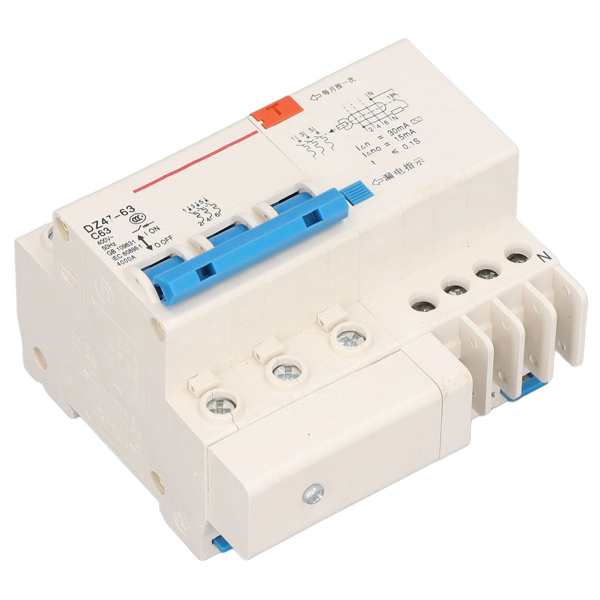 Circuit Breaker 3P 63A 220V Overload Short Circuit Leakage Protection Residual Current Circuit Breaker for 50/60Hz