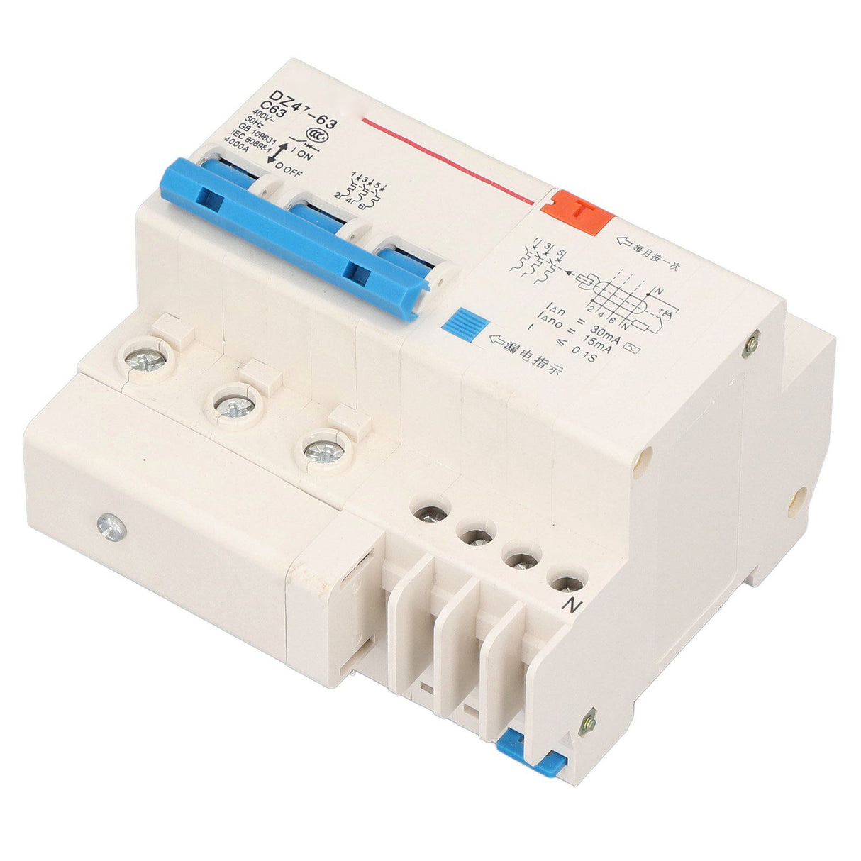 Circuit Breaker 3P 63A 220V Overload Short Circuit Leakage Protection Residual Current Circuit Breaker for 50/60Hz