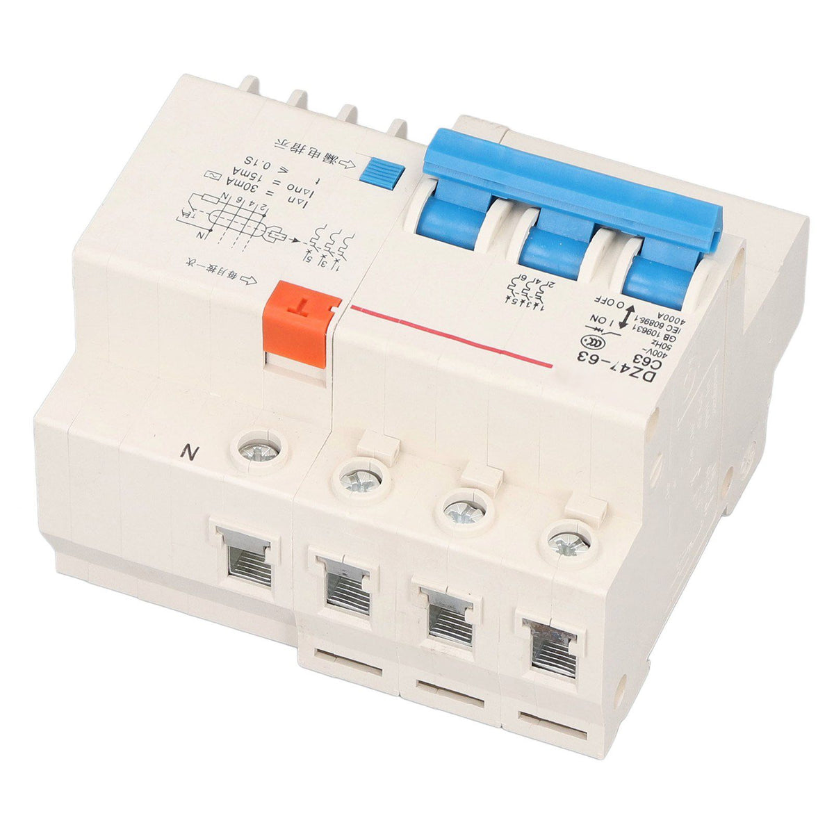 Circuit Breaker 3P 63A 220V Overload Short Circuit Leakage Protection Residual Current Circuit Breaker for 50/60Hz