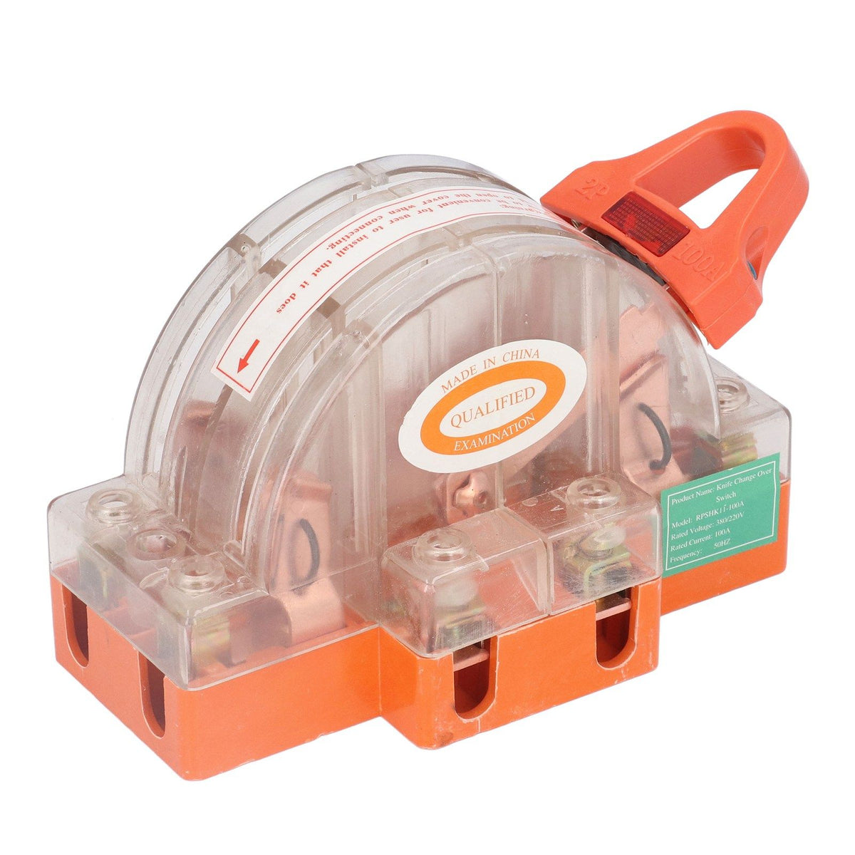 Double Pole Knife Switch Transparent Shell 2P 100A Safety Knife Switch with LED Indicator for Generator Power Switches