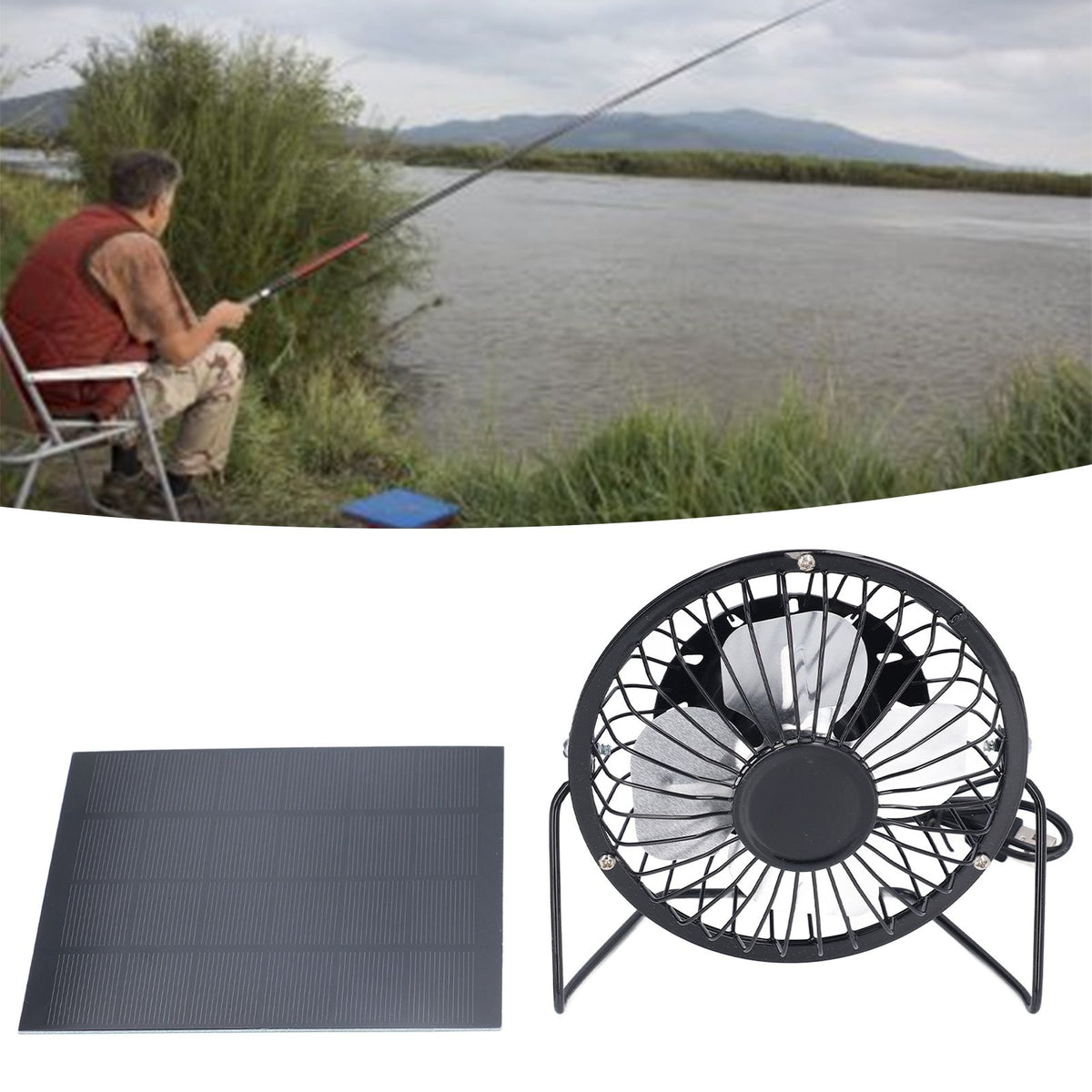 Polysilicon Solar Panel Fan Small Portable USB Solar Powered Fan for Travel Fishing Picnic 3W 6V