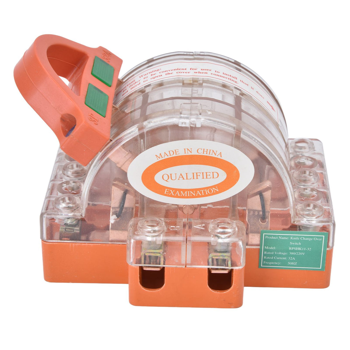 AC 380V 32A 3 Pole Knife Switch with LED Indicator Copper Transparent Shell Double Throw Disconnect Knife Switch