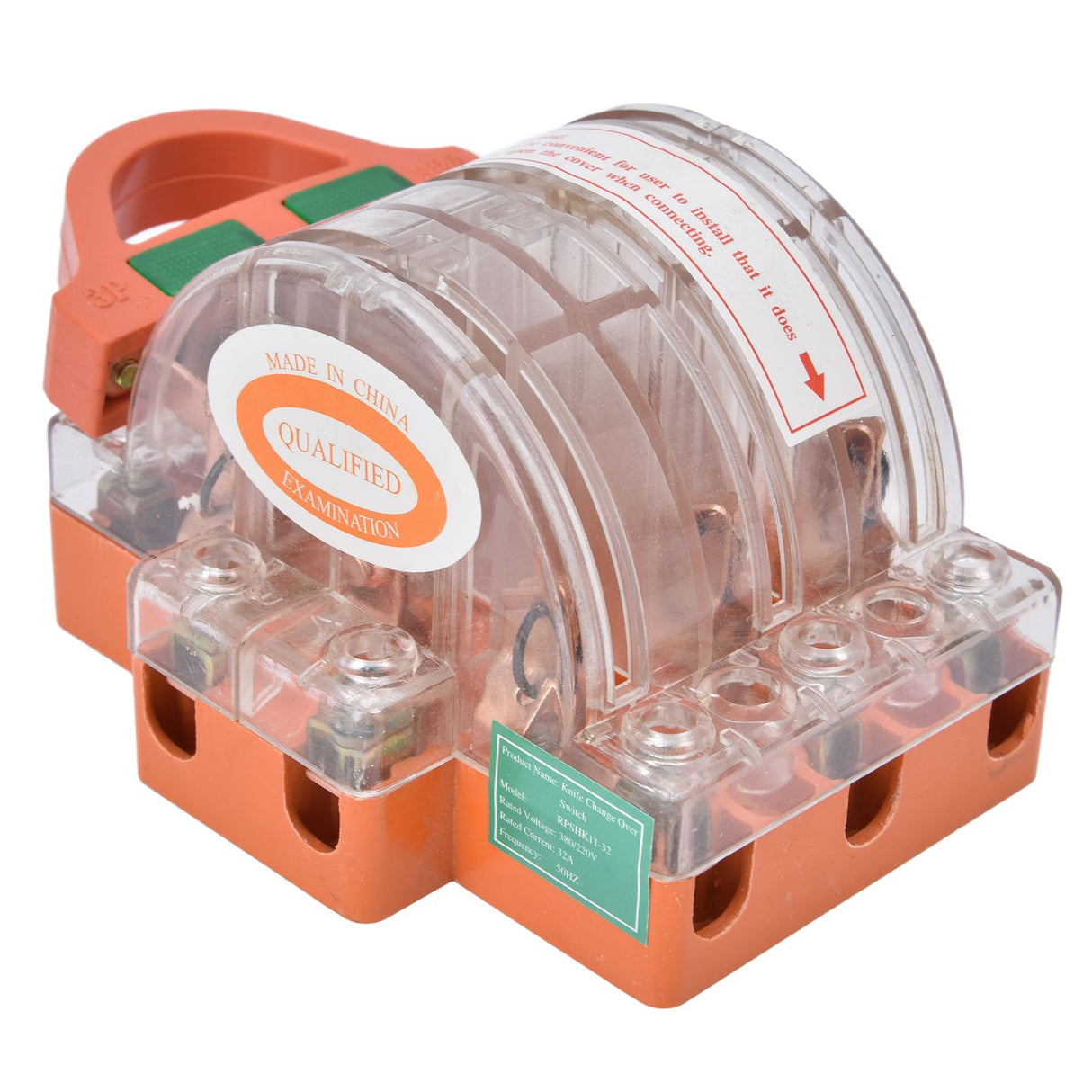 AC 380V 32A 3 Pole Knife Switch with LED Indicator Copper Transparent Shell Double Throw Disconnect Knife Switch