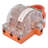 AC 380V 32A 3 Pole Knife Switch with LED Indicator Copper Transparent Shell Double Throw Disconnect Knife Switch - Close-Up Angle
