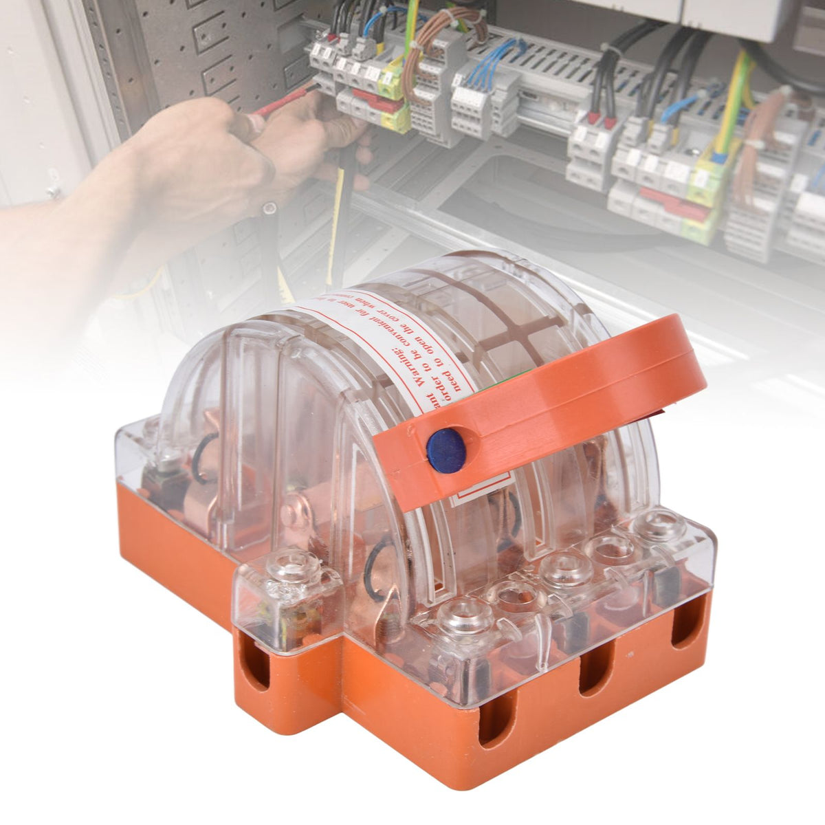 AC 380V 32A 3 Pole Knife Switch with LED Indicator Copper Transparent Shell Double Throw Disconnect Knife Switch