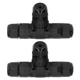2PCS T Type Tee Junction Box Connector IP68 Waterproof 450V 16A 9‑12mm 3 Way Cable Connector - Front View