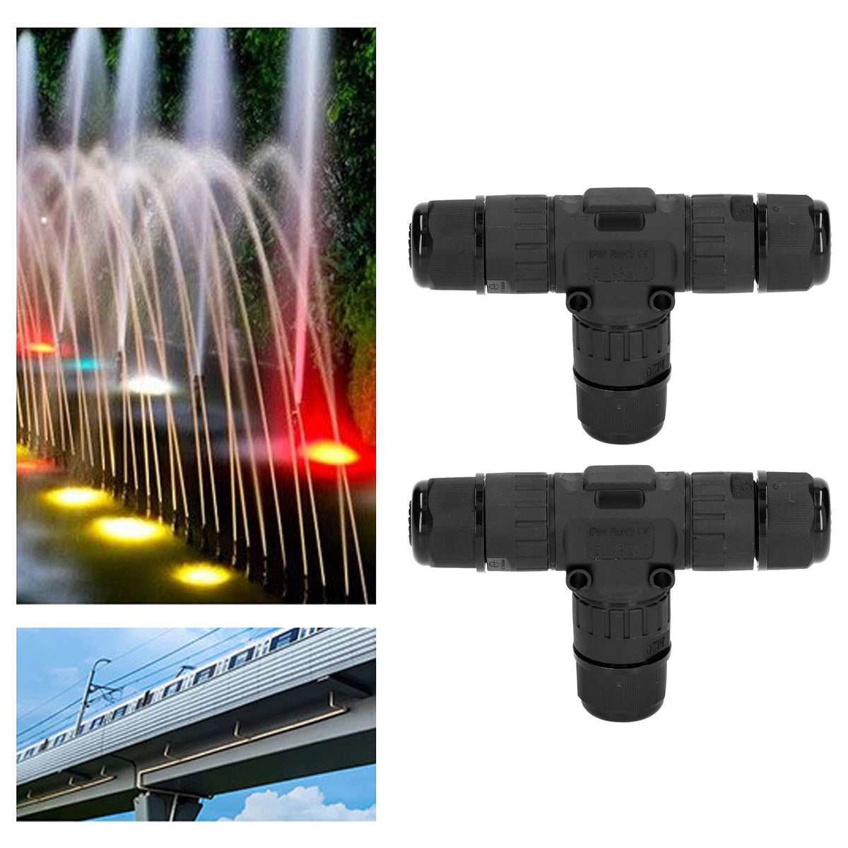 2PCS T Type Tee Junction Box Connector IP68 Waterproof 450V 16A 9‑12mm 3 Way Cable Connector