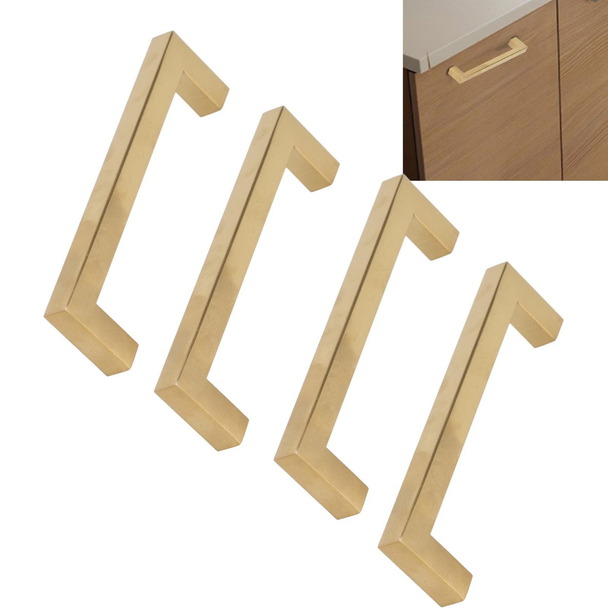 4 Sets Cabinet Door Handle Golden Stainless Steel Wardrobe Handles Replacement Kitchen Cupboard Pull12x12x128mm